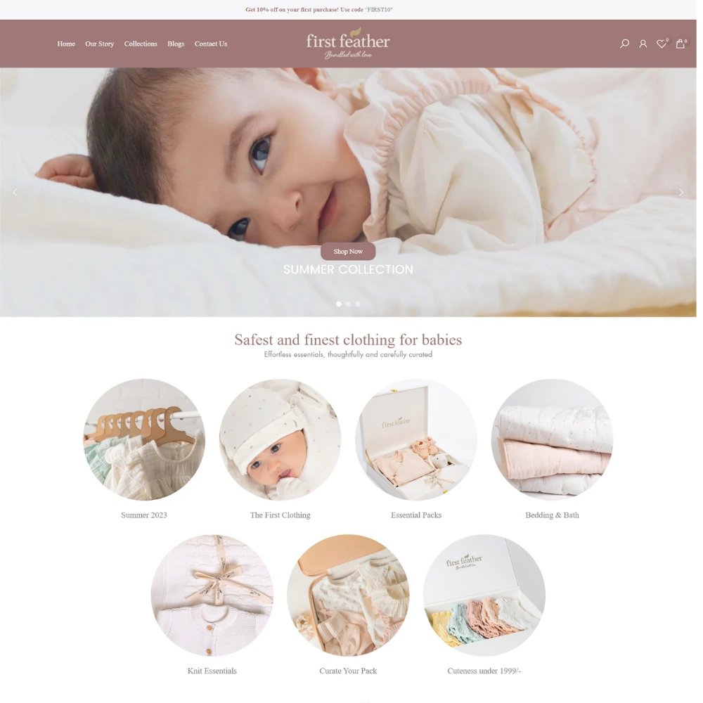 Website Development For The First Feather | Luxury Baby Clothing Brand